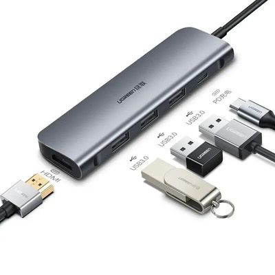 سعر جيد محور USB C 5 في 1 محول متعدد المنافذ 100W توصيل الطاقة ، 3 منافذ بيانات USB 3.0 ، سرعة نقل 5Gbps الانترنت