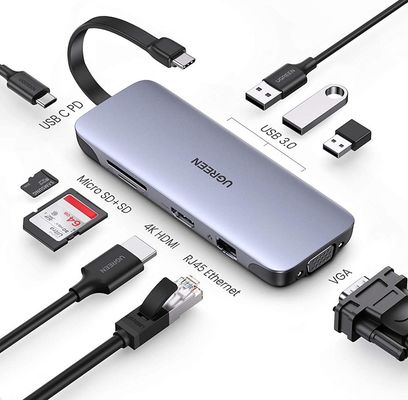 Buon prezzo USB C Hub 9 in 1 USB Tipo C Multiport Adapter Dock con 4K HD-MI VGA Gigabit Ethernet PD Carica 3 porte USB 3.0 in linea