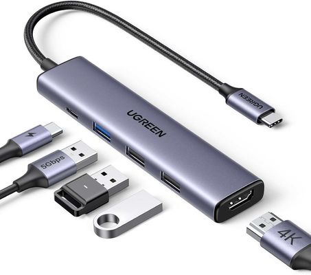 Хорошая цена Revodok 105 USB C Hub 5 в 1 Многопортовый адаптер 4K-HDMI, 100 Вт питания, 3 порта данных USB-A, USB C Dongle онлайн