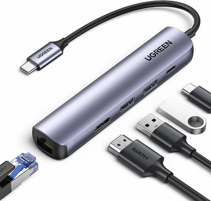 قیمت خوب USB C Hub 60Hz 5 در 1 گگابیت ادیپتر اترنات با شارژ سریع 4K HD-MI PD 100W و 2 USB 3.0 Type C Multiport Adapter آنلاین