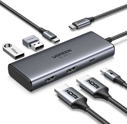 良い値段 Revodok 206 ドッキングステーション 6 in 1 USB C ドック デュアル HDMI-4K@60Hz シングル 8K@30Hz 100W PD 5Gbps データポート USB C ハブ オンライン