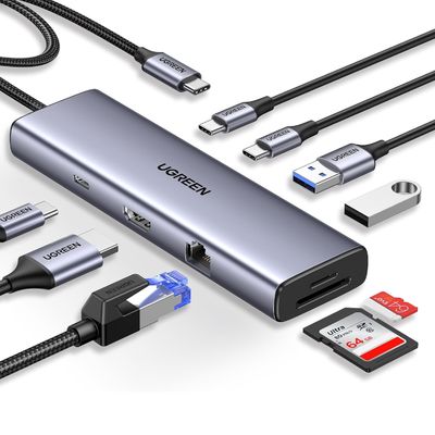 Bom preço Revodok 9 em 1 USB C Hub Gigabit Ethernet Adaptador 100W PD Carregamento, USB A & C portas de dados, SD / TF Card Reader on-line