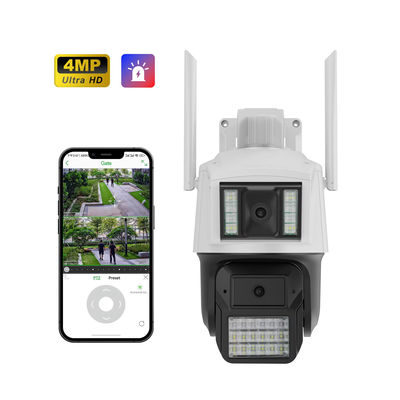 Buen precio 4mp cámara inalámbrica inteligente de doble lente CCTV seguimiento humano visión nocturna de doble luz de dos vías de audio wifi cámara de seguridad en línea