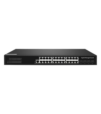 Buen precio FCC certificado 1G Capacidad 24 Fibra SFP RJ45 Switch de red con 10/100/1000Mbps de velocidad de transmisión y molde privado en línea