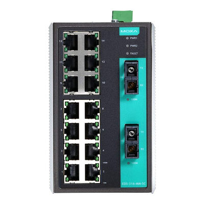 ราคาดี Moxa EDS-316-MM-SC สวิตช์ Ethernet 16 พอร์ต ความจุ 56 Gbit/s และโหมด Full-Duplex & Half-Duplex ออนไลน์