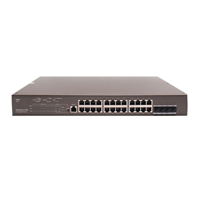 angepasster TEG5328P-24-410W L3 Managed POE Switch 370W Leistung und 802.1Q VLAN für 24*10/100/1000 Base-T Ethernet Ports
