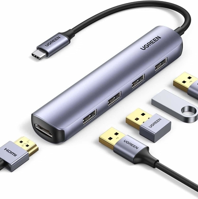 سعر جيد محول USB C Hub 4K 30Hz محول USB C إلى HD-MI 4 منافذ USB 3.0 نوع C محول متعدد الموانئ نقل بيانات عالي السرعة الانترنت