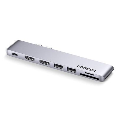 قیمت خوب USB C به دو HDMI آداپتور 7 در 1 USB C Thunderbolt 3 آداپتور به دو HDMI 2 USB3.0 پورت 100W PD USB C به کارت TF SD آنلاین