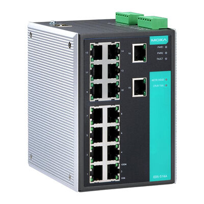 Bon prix Switch administré Moxa EDS-516A à 16 ports, couche 2, avec une capacité de 56 Gbit/s et prise en charge VLAN en ligne